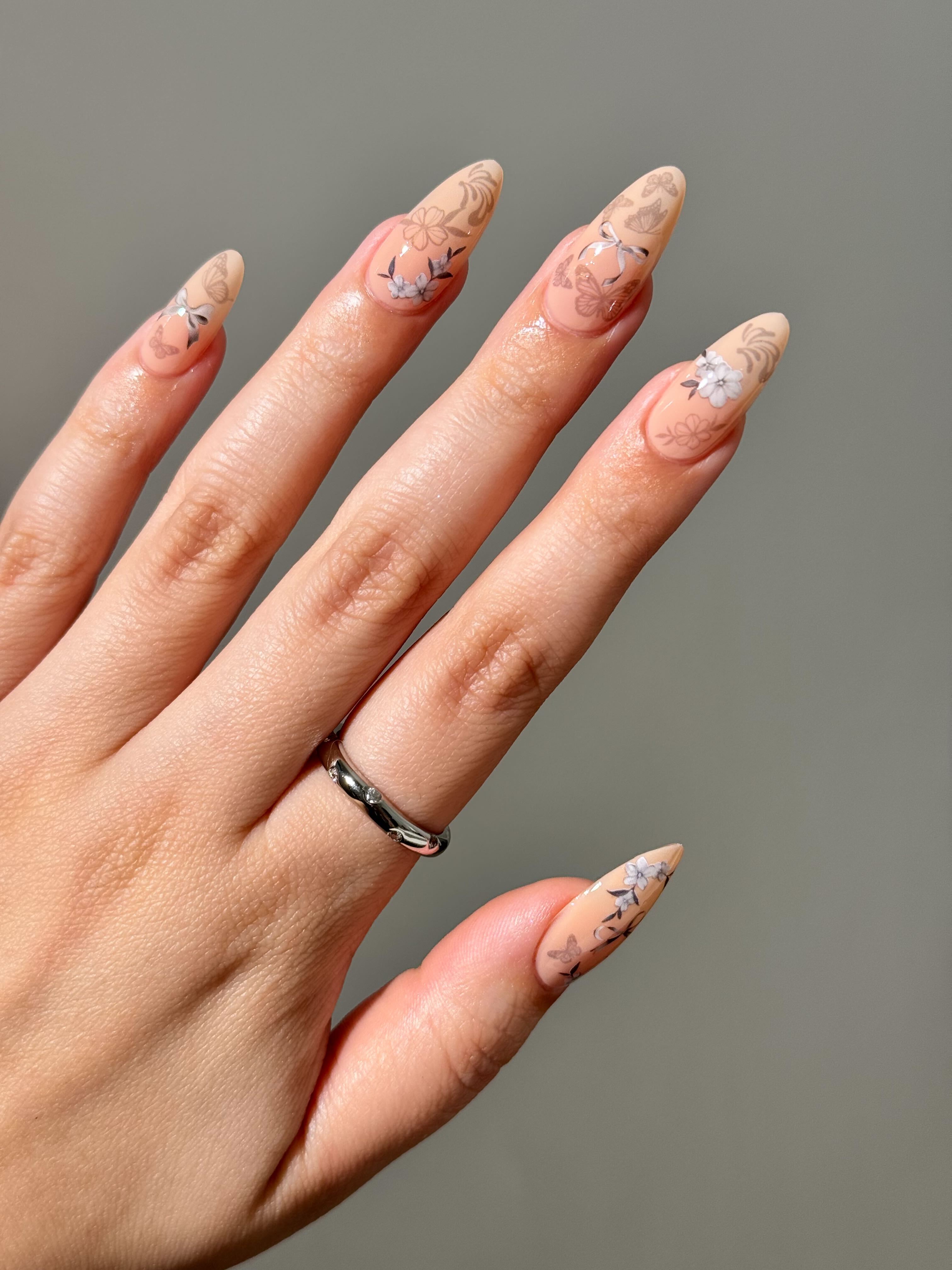 Grey Ink Nail Tattoos